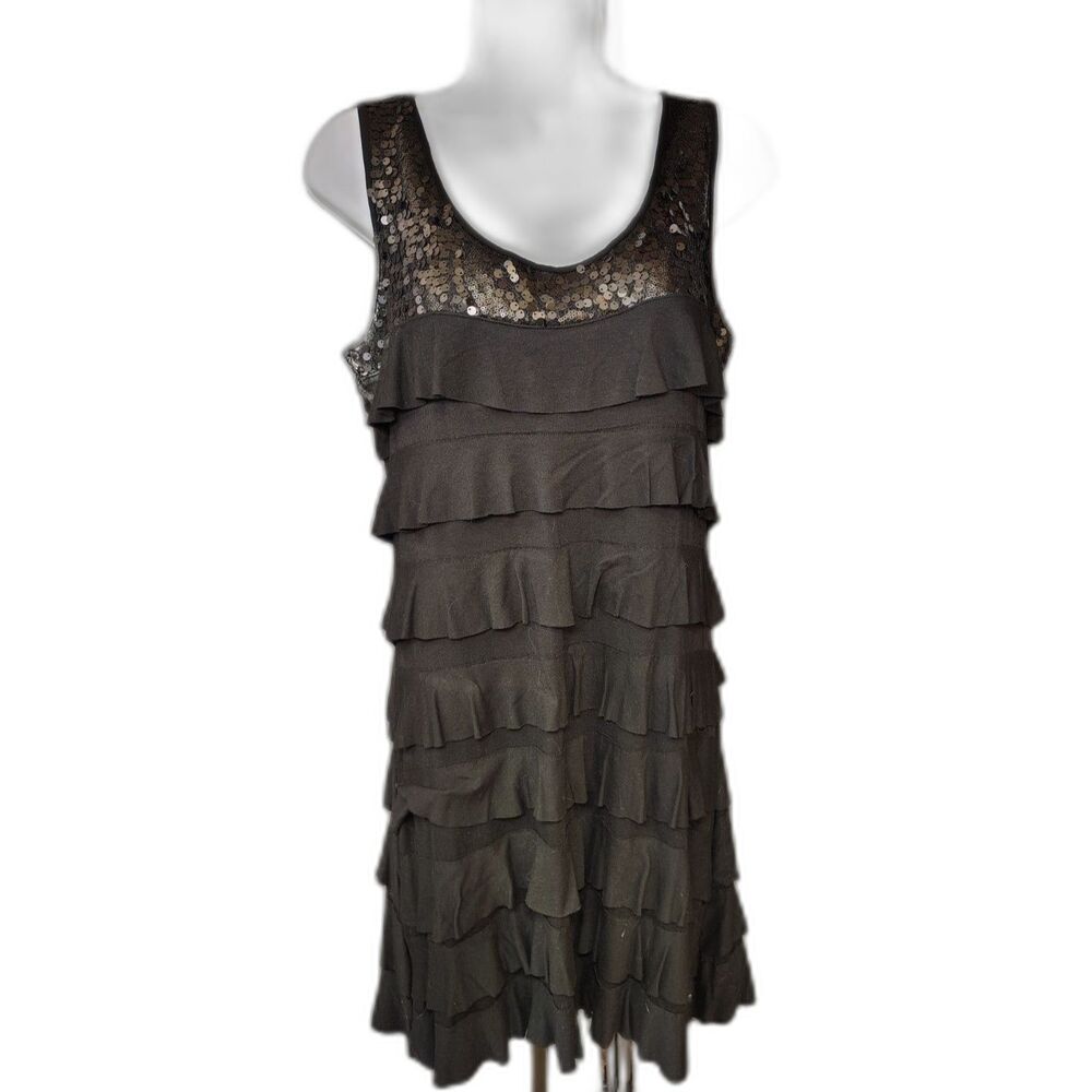 Isle Apparel Black Sequin Tiered Ruffle Cocktail Dress (M)